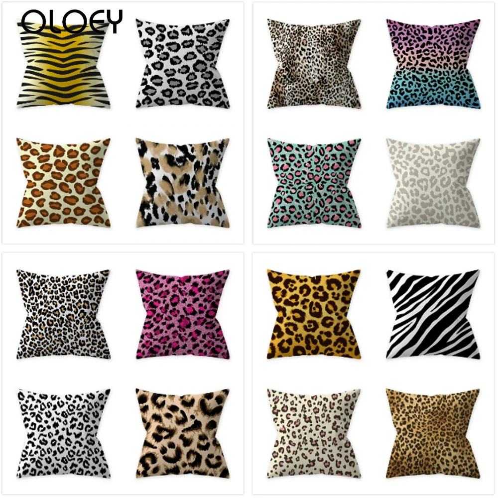 Leopard Print Polyester Cushion Cover Animal Speckles Zebra Striped Pillowcase Decorative Room Sofa Throw Pillow Case 45X45CM