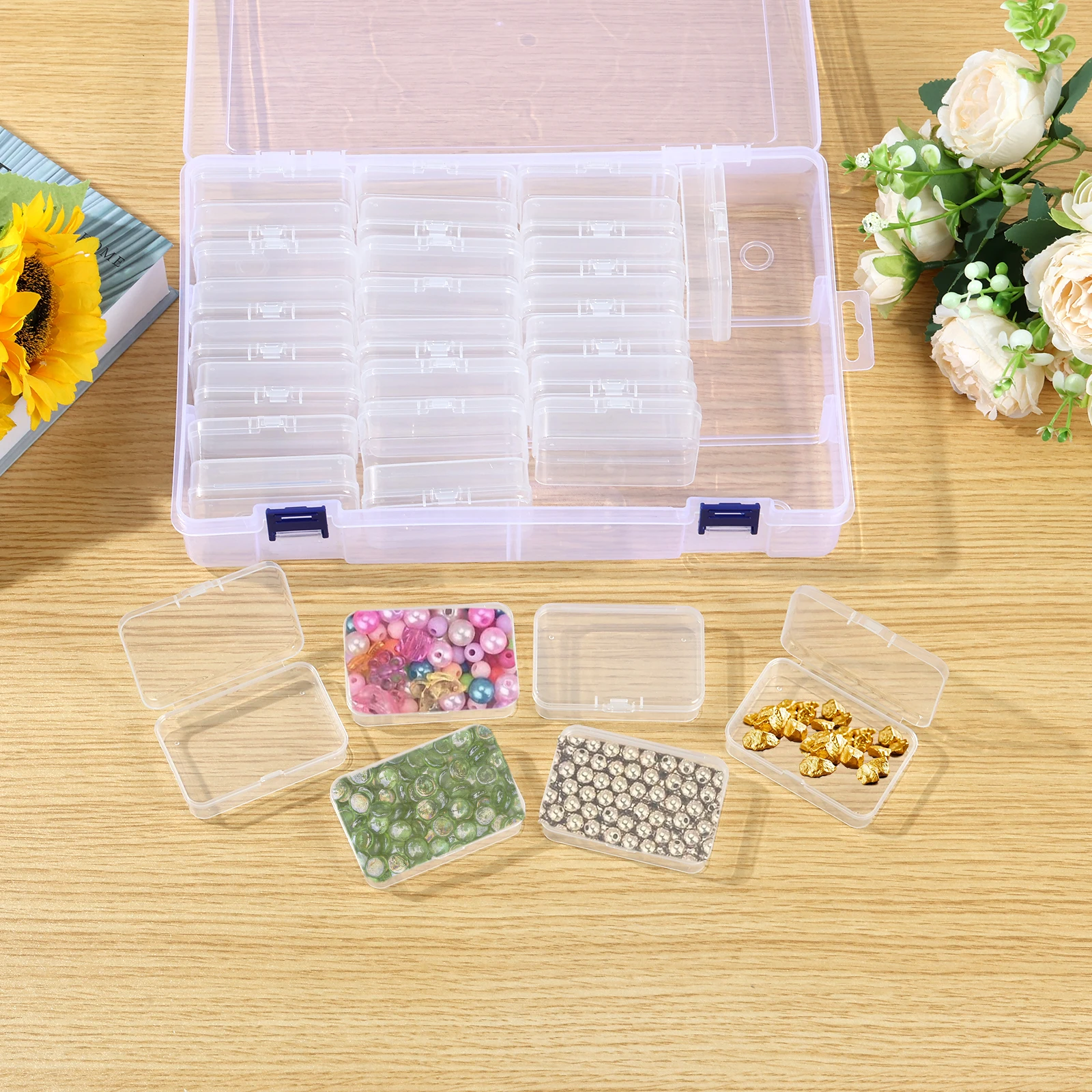 24/30/32/48 Pcs Small Bead Storage Boxes Transparent Plastic Diamond Art Multifunction Bead Storage Case Seed Organizer