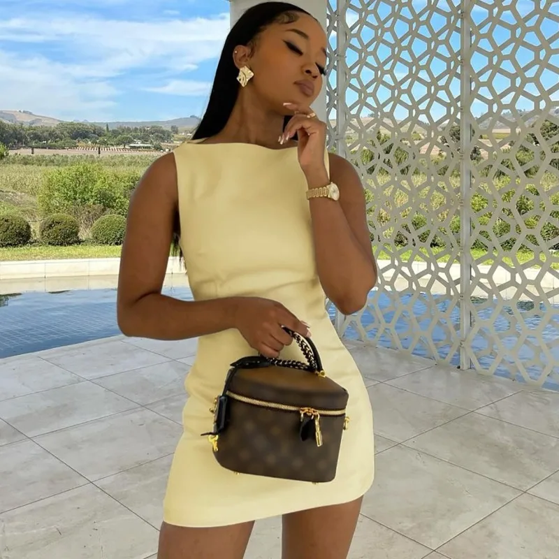 2025 Elegant Chicชุดผู้หญิงO-คอSlimสั้นชุดแขนกุด 2025 ฤดูร้อนแฟชั่นปิกนิกวันที่วันหยุดชุด