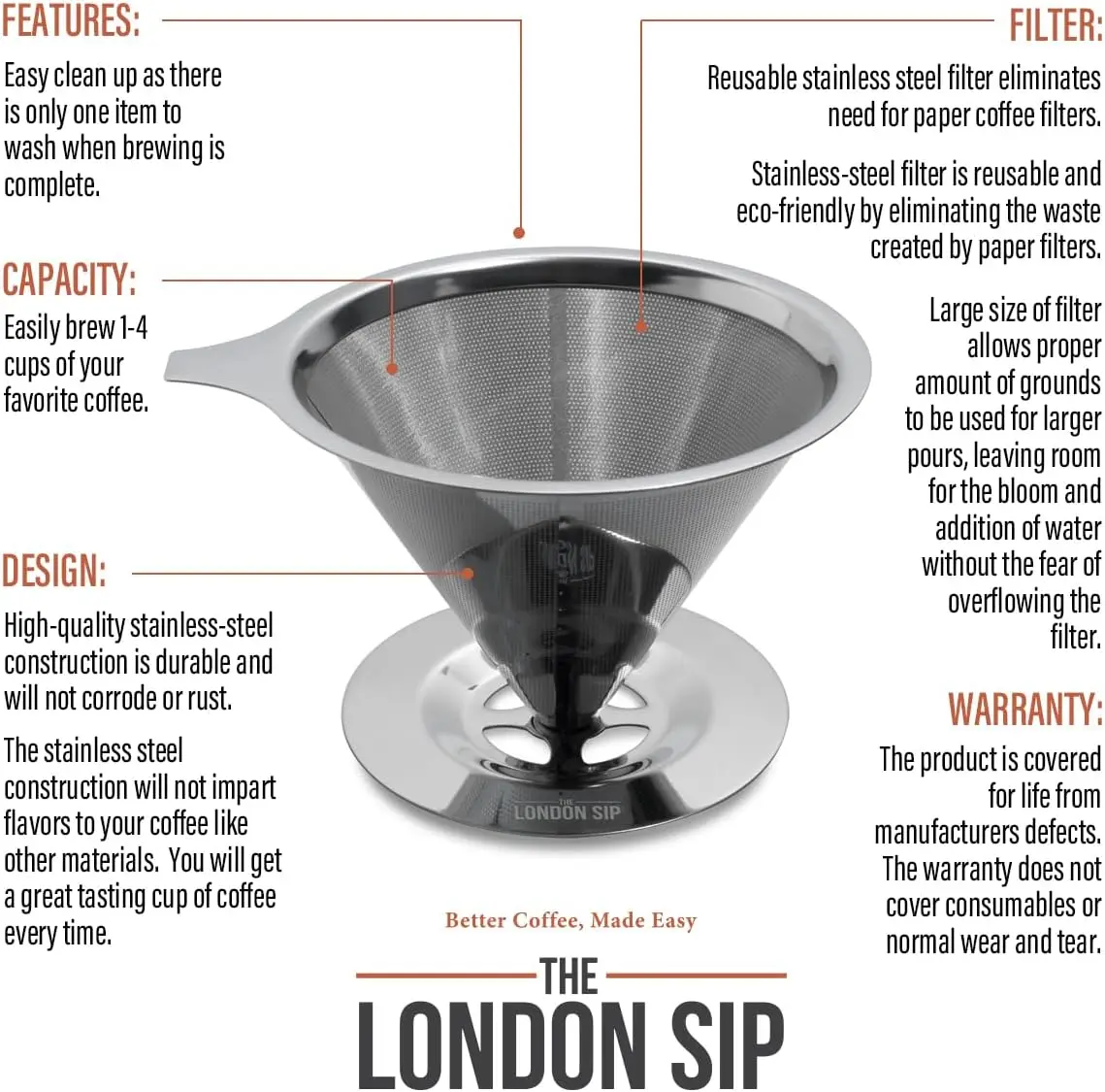 منقط قهوة من الفولاذ المقاوم للصدأ صب فوق ماكينة صنع القهوة، ملحقات تخمير القهوة البطيء للمنزل، 1-4 كوب (عبوة من قطعتين) #4