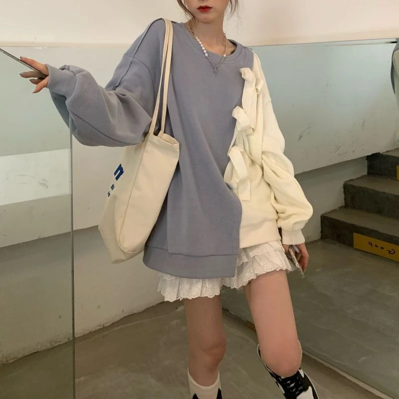 سترة الربيع والخريف للنساء متطابقة الأساسية 2000s Emo Y2k ملابس الشارع اليابانية القطن الرياضة القوس امرأة البلوز القمم