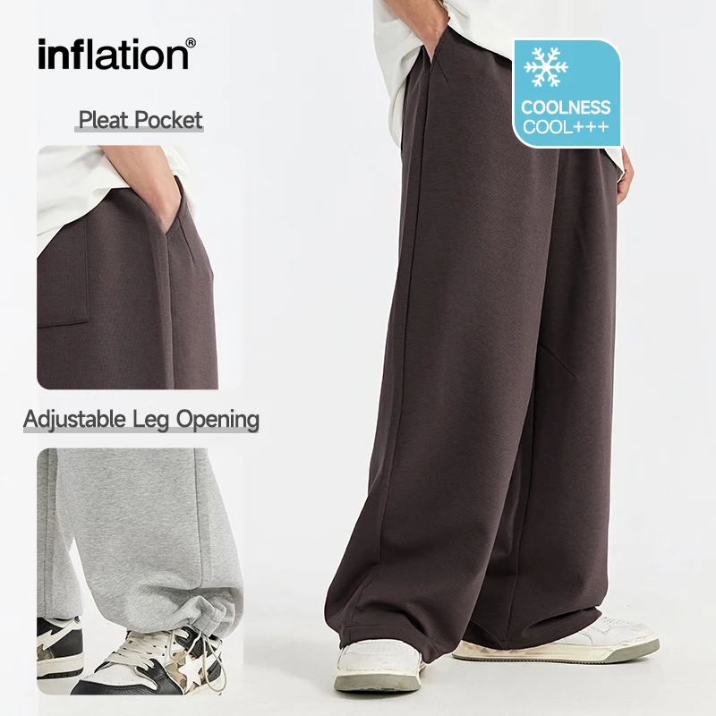 INFLATION Skin-friendly Sweatpants Unisex Cool Feeling Breathable Wide Leg Pants