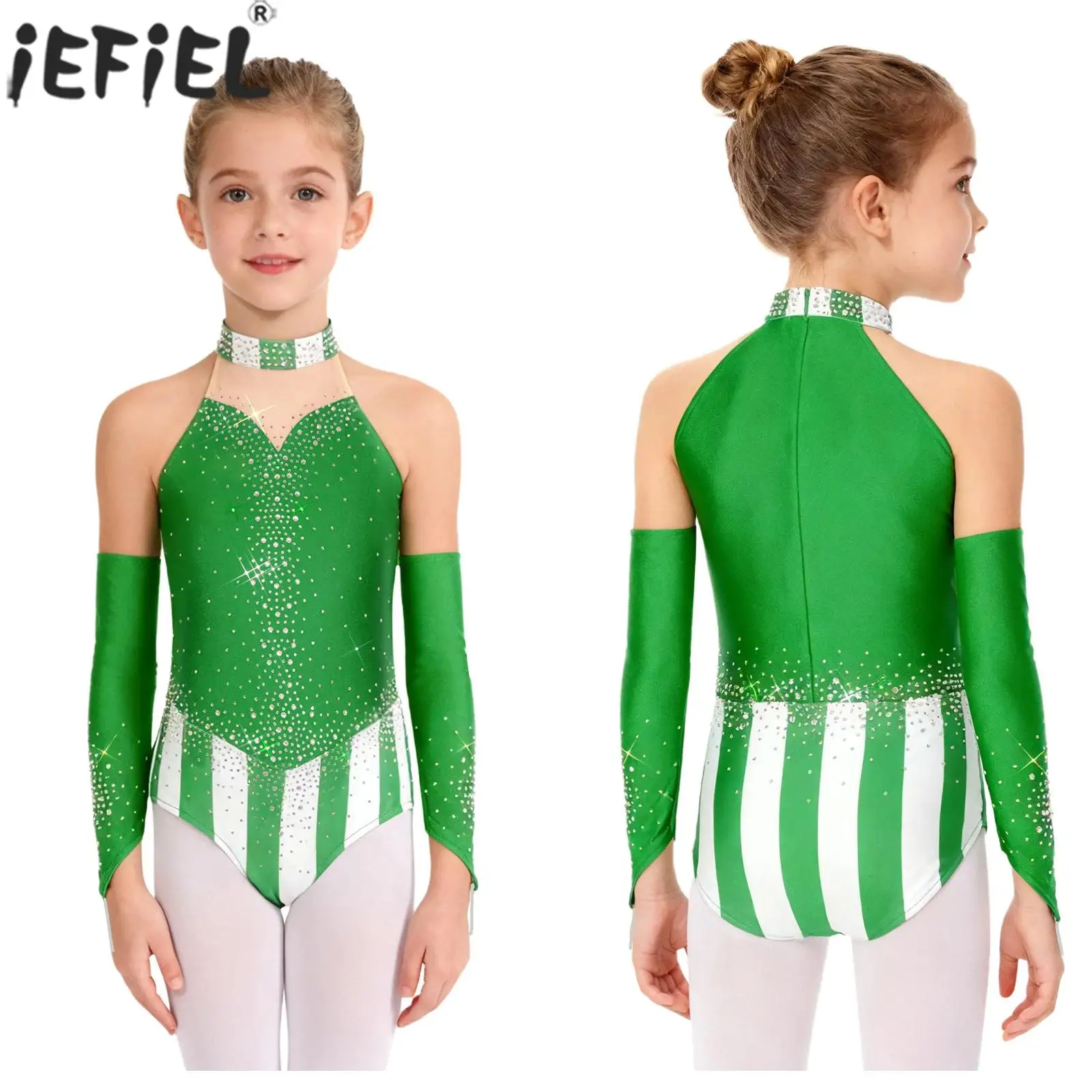 6-16Y الفتيات عيد الميلاد لامعة الراين الباليه الرقص التزلج الجمباز يوتار مع الأكمام هالوين كرنفال السيرك ارتداءها