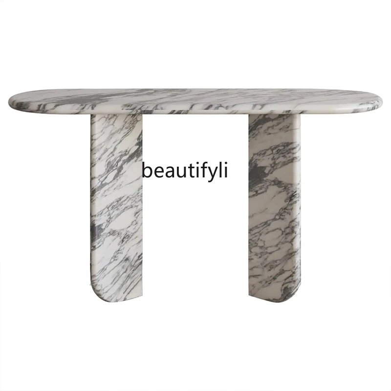 

Italian light luxury designer natural large white marble entrance table, living room against the wall entrance table