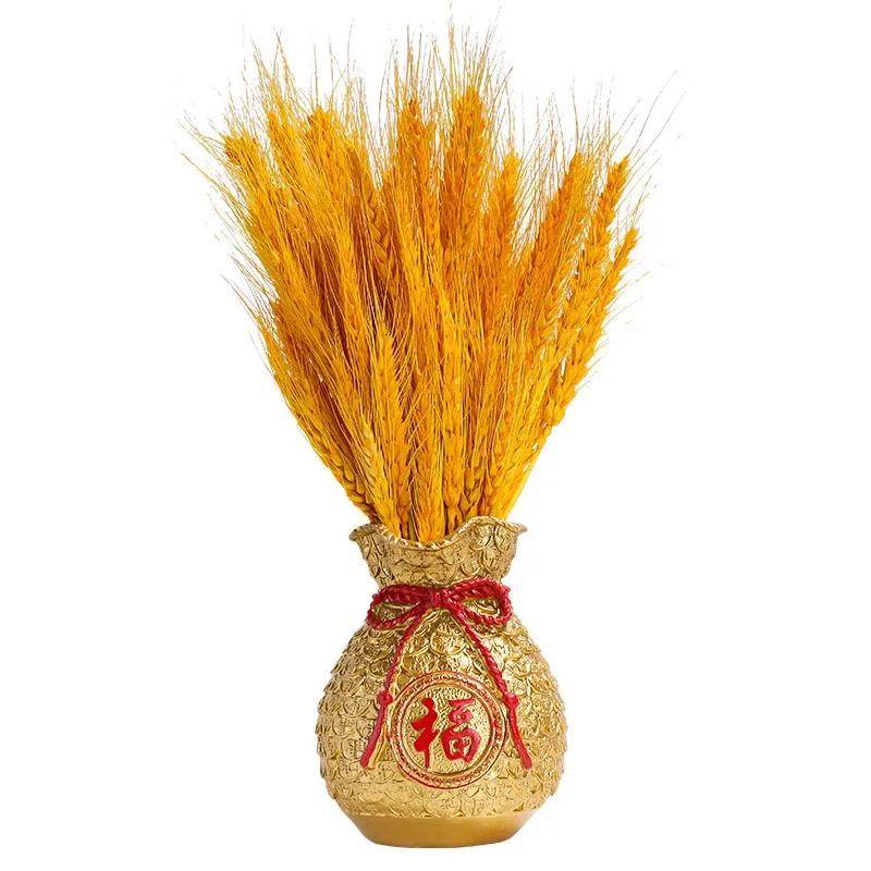 Riqueza bolsa de bendición de la suerte, orejas de trigo dorado flor seca, decoración de sala de estar, paquete emulado, regalo para el hogar,