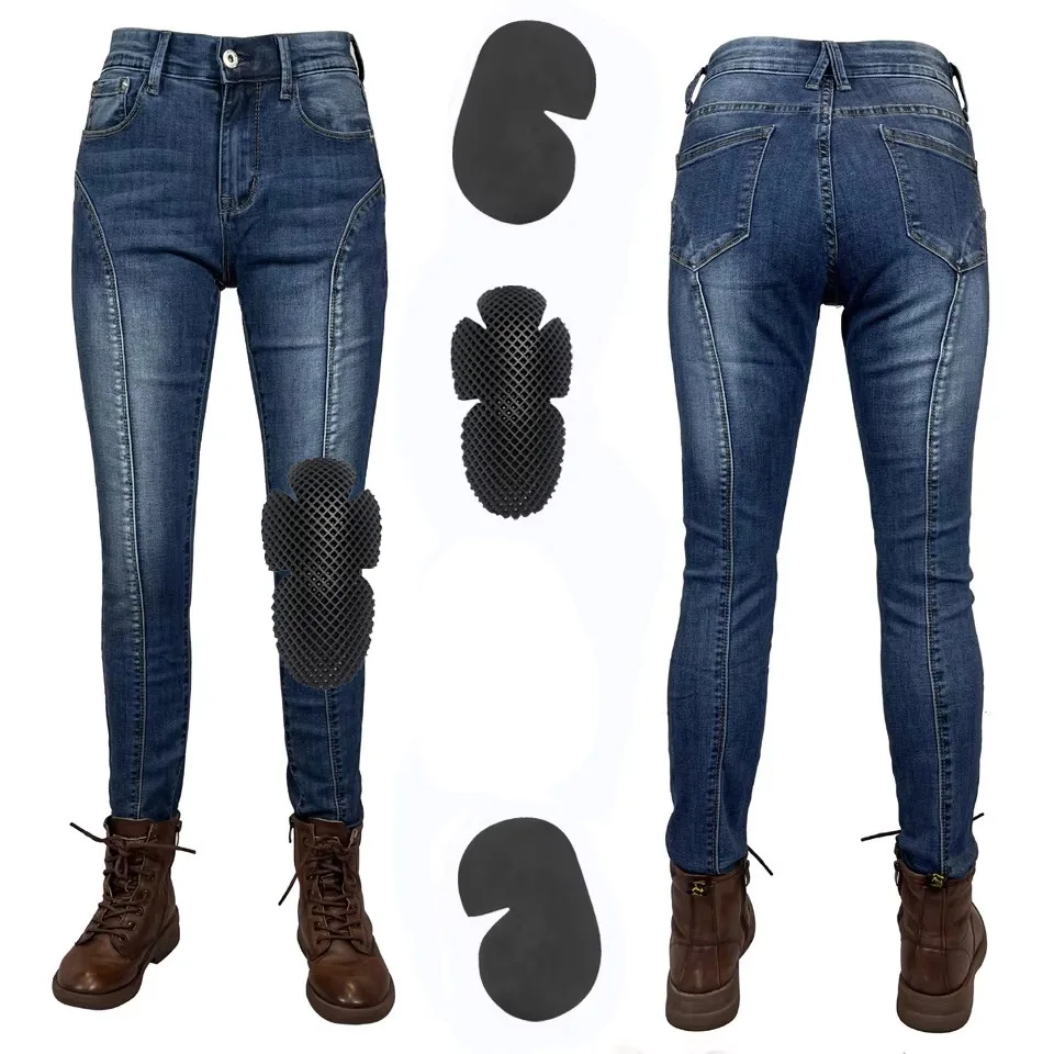 

Women's Motorcycle Pants Blue - Motocross Moto Jeans | Abrasion Resistant Motorbike Trousers with Knee Protection