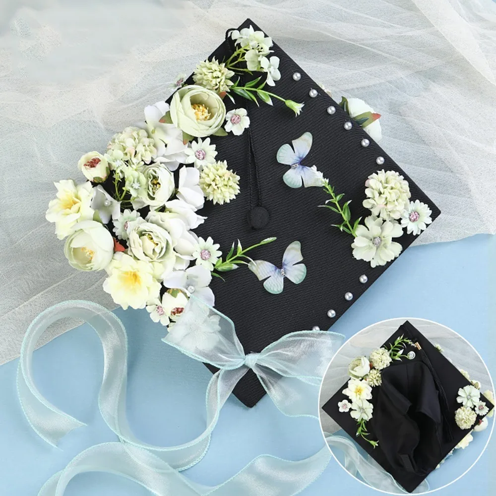 

Головной убор Доктор DIY Цветы Выпускная кепка Бакалавр Регулируемая академическая шляпа с кисточками Майстер Бахрома Морнер Доска Колледж