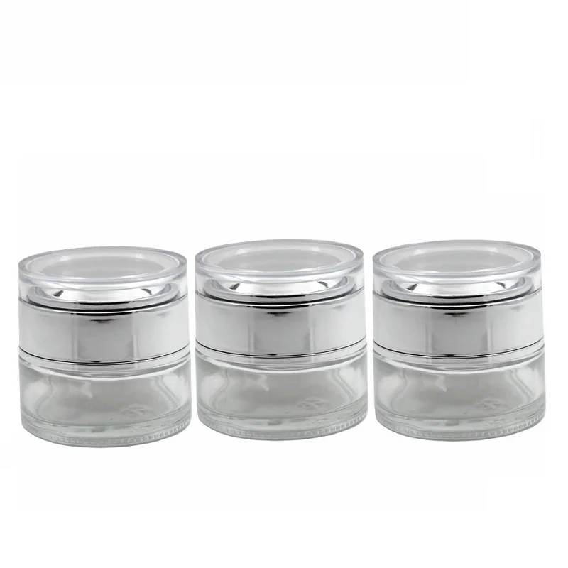 

Glossy Silver Acrylic Lid 20G 30G 50G Empty Clear Glass Jars Portable Cosmetic Packaging Bottle Luxury Skincare Cream Pots 10pcs