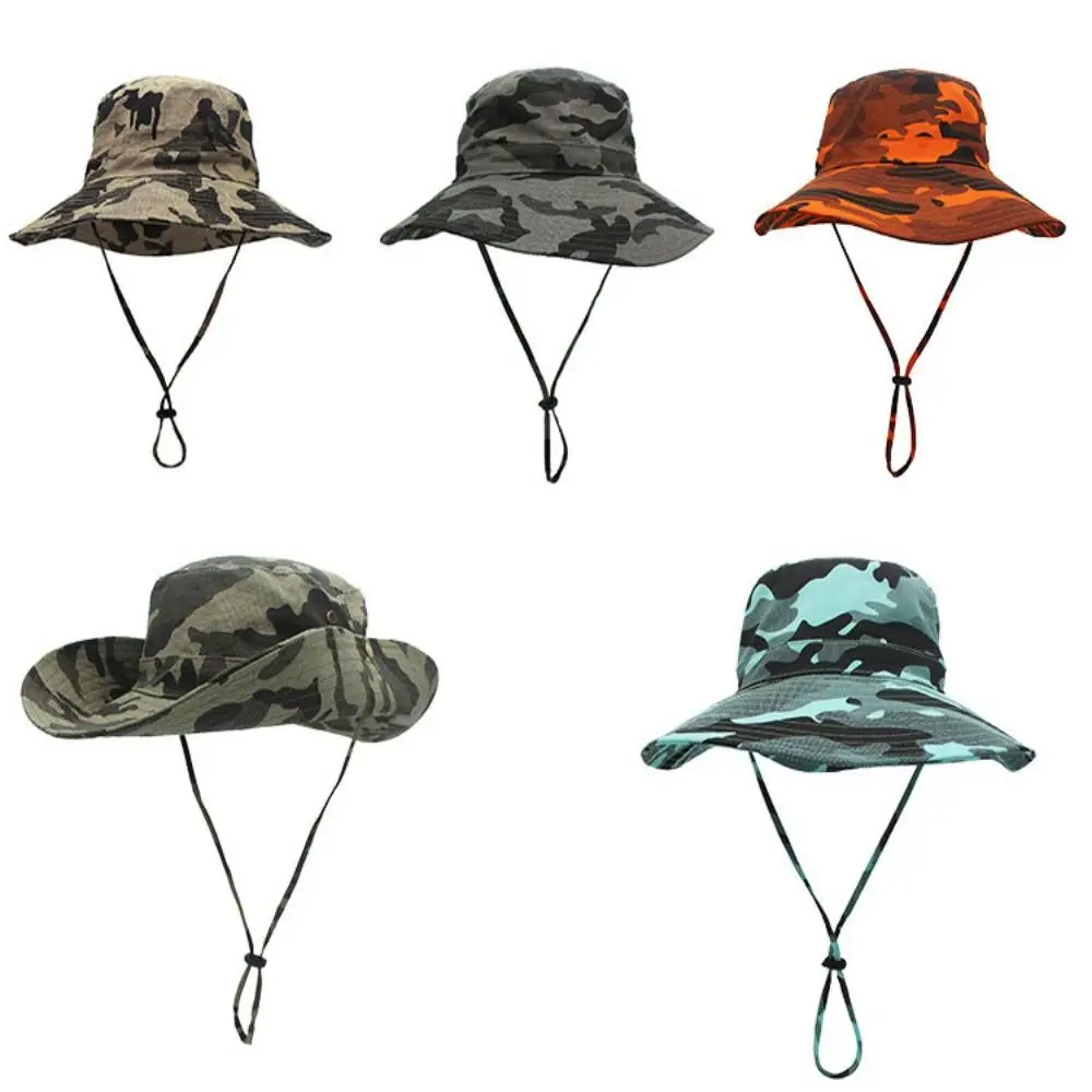 High Quality Cotton Fishing Hat Buttons Rope Travel Cap Wide Brim Summer Beach Sun Hats