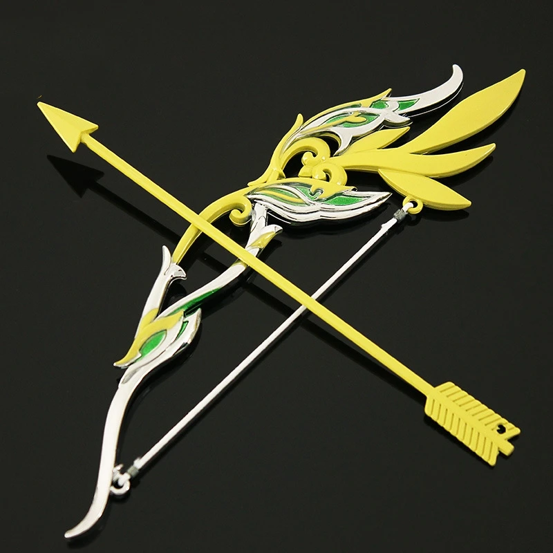 

Anime Genshin Impact Metal Bow and Arrow Keychain 17CM Alloy Sword Weapons Skyward Blade Key Rings Katana Samurai Gifts Toy