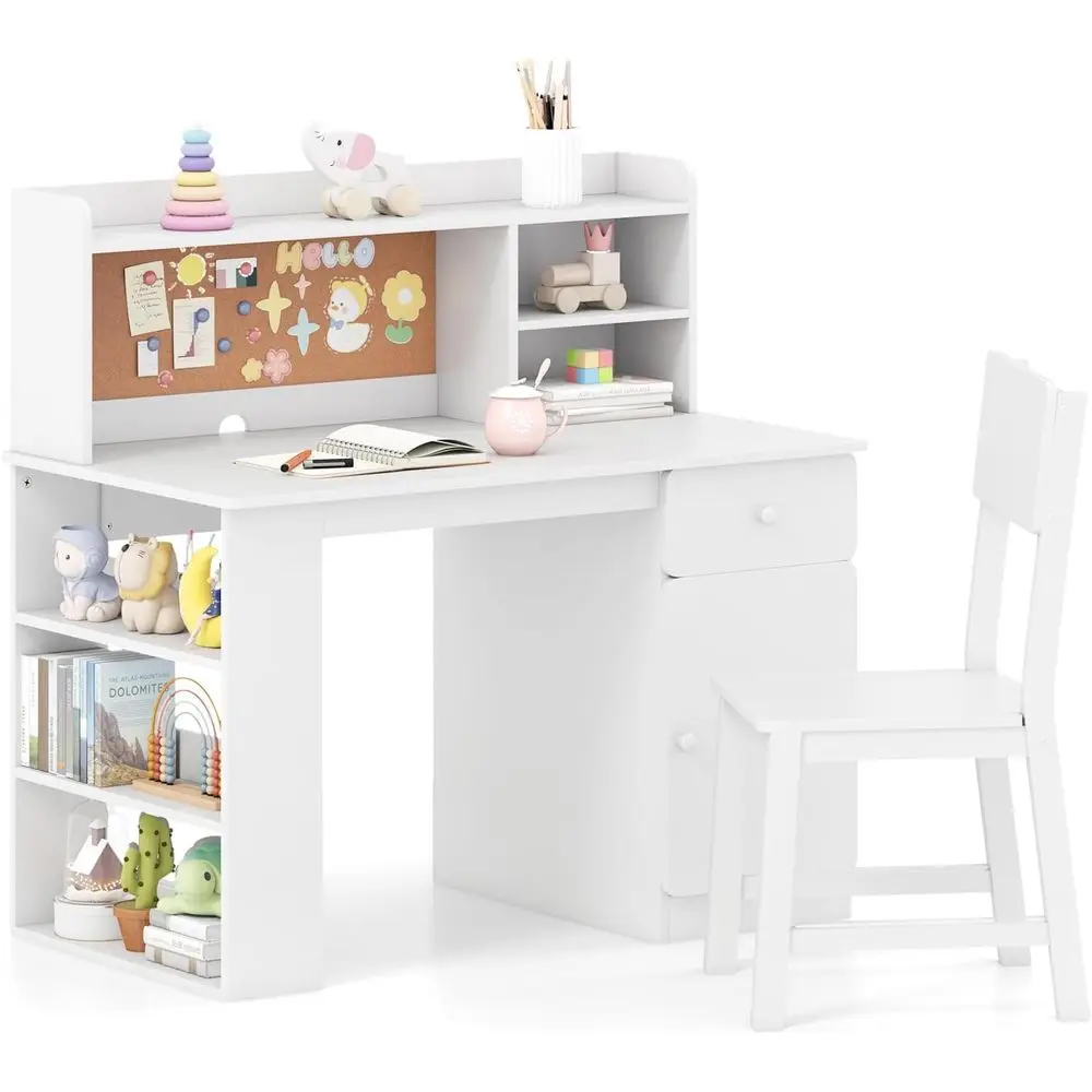 

Большой деревянный детский стол и стул с местом для хранения, белый, для детей от 7 лет