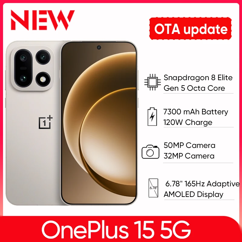 Смартфон Oneplus 15 5G NFC с процессором Snapdragon 8 Elite Gen 5, 6.78-дюймовым AMOLED-дисплеем 165 Гц, батареей 7300 мАч, быстрой зарядкой 120W SUPERVOOC, камерой 50 МП и защитой IP69.