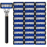 6 Layers Shaver Razor (1 Razor Holder + 6 Blades Head) Cassette Shaving Razor Set Blue Body Face Hair Removal Knife Women Men