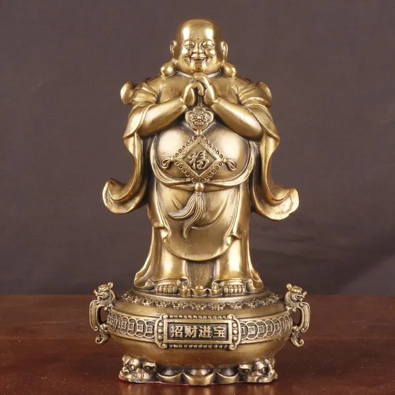 , fortune arrives, standing treasure bowl , Laughing Buddha with a big belly, festive ornaments for business