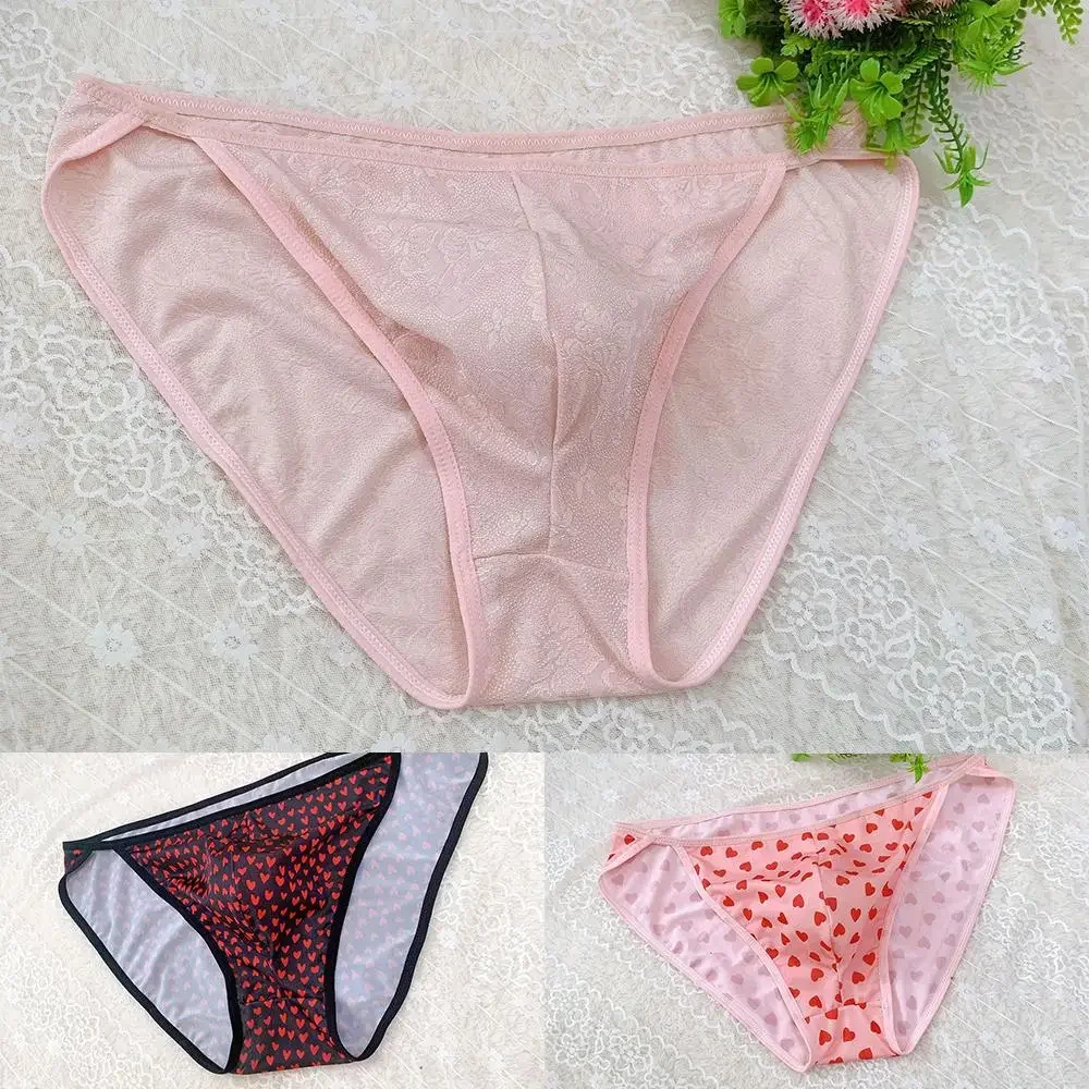 Fashion Men Sexy Ice Silk Print Swimwear Beachwear Bulge Pouch Briefs Bikini Smooth Low Rise Lingerie Underwear Underpants