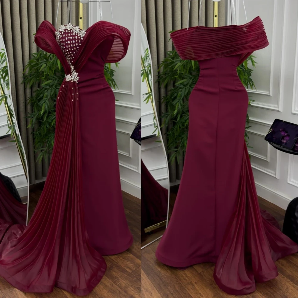

Customized Modern Style Jersey Sequined Pleat Trumpet Off-the-shoulder Long Dresses Bespoke Occasion Fashion