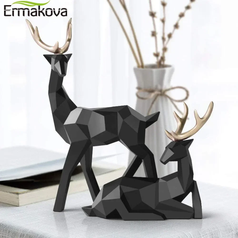 

ERMAKOVA Modern Geometric Couple Deer Statue Sculpture Desktop Ornaments Figurine Decoration for Wine Cabinet Cafes TV Showcases