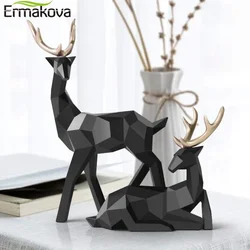 ERMAKOVA A Couple of 2Pcs Deer Statue Modern Geometric Sculpture Desktop Ornament Figurine Wine Cabinet Cafe TV Showcase Decor