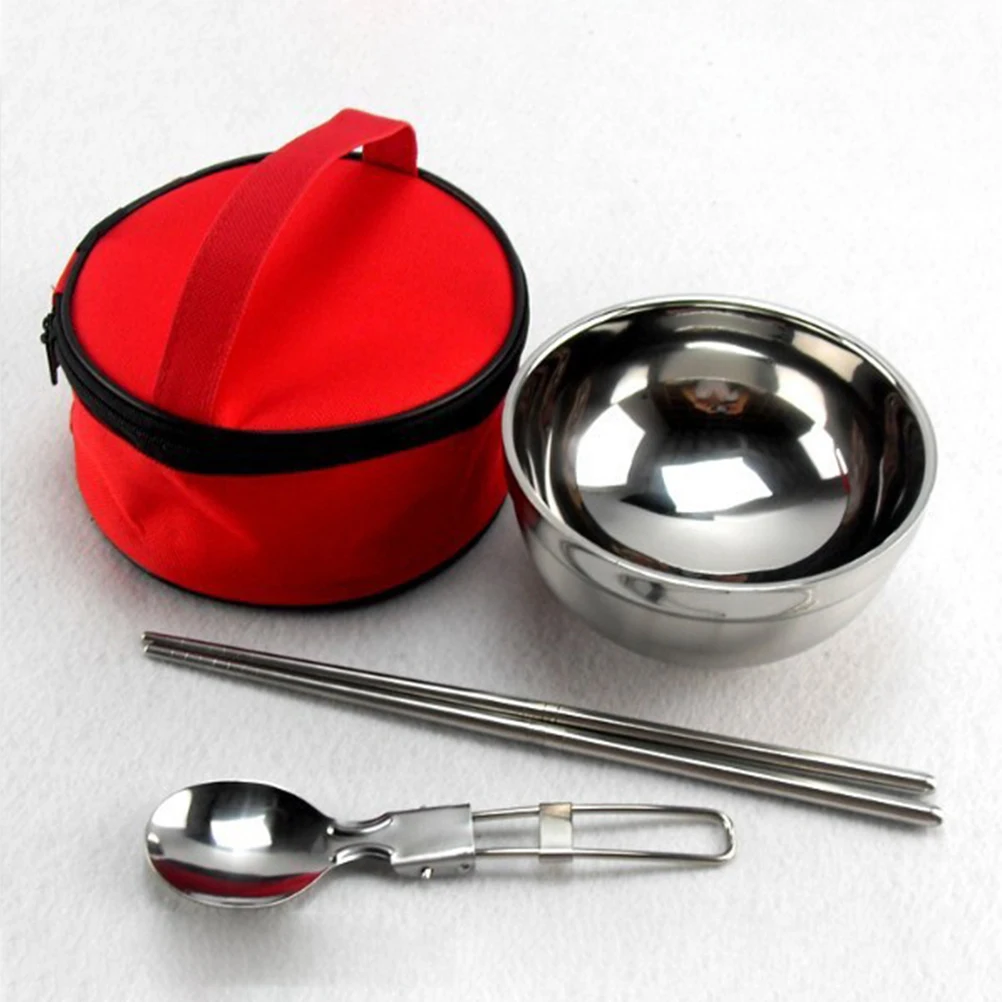 

1Set Foldable Camping Bowl Set Stainless Steel Travel Cutlery with Compact Storage Bag for Backpacking Picnic Climbing Utensils