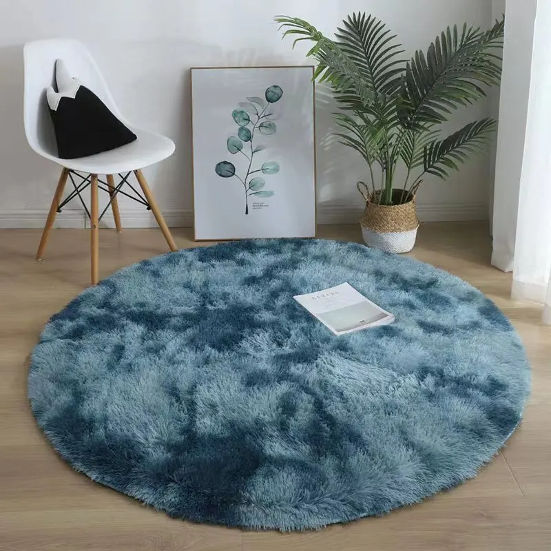 VIKAMA green solid color tie dye silk wool carpet, living room sofa, coffee table mat, round carpet, bedroom bedside carpet