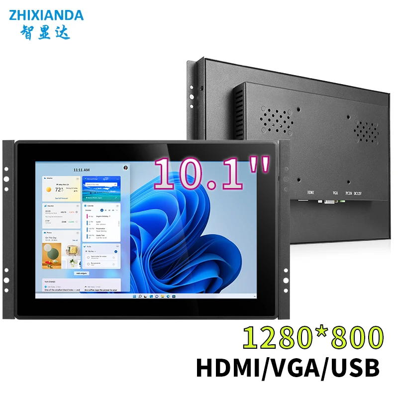 10.1  Inch Flat Touch Screen Monitor 1280*800 HD Industrial Display With 10 Points Capacitive with HDMI/VGA/USB Built-in Speaker