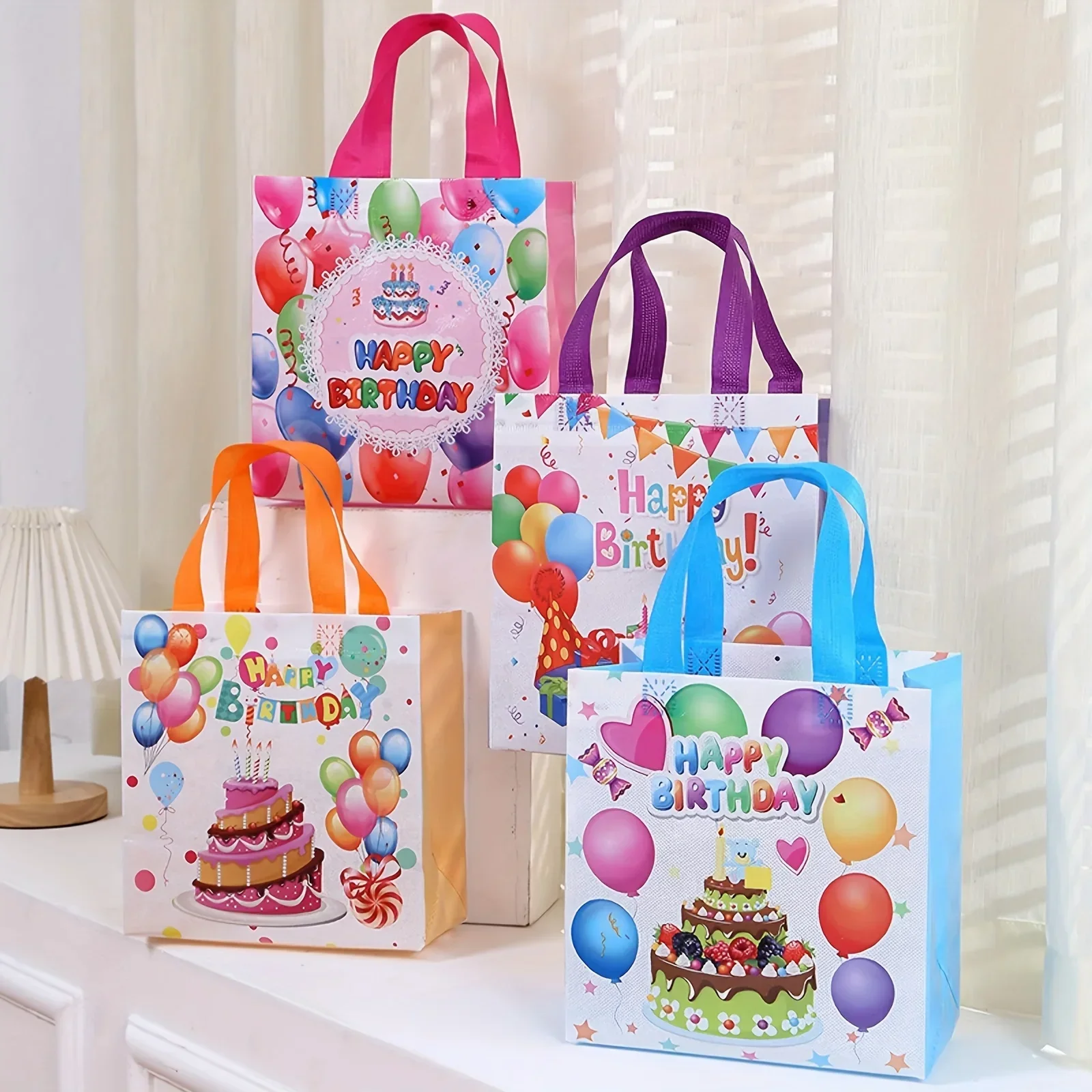 

20pcs Birthday Party Gift Bags with Handles Non-Woven Reusable Tote Bag Halloween Christmas Thanksgiving Wedding Favors Supplies