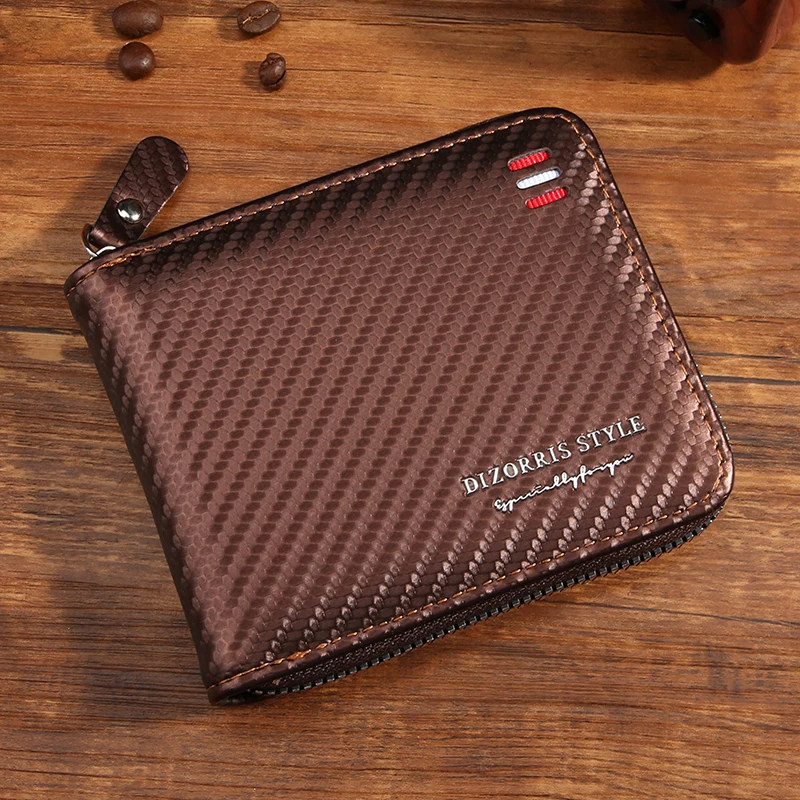 أزياء ألياف الكربون الحبوب الرجال الحصرية سعة كبيرة منفاخ بطاقة المحفظة غطاء محفظة متعددة الوظائف #3