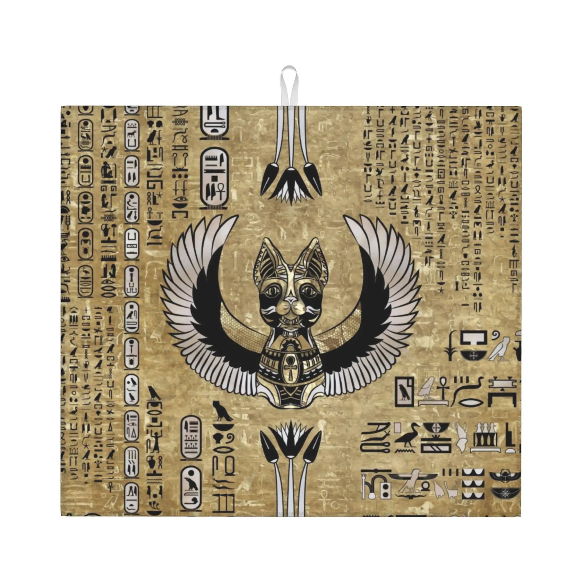 Hieroglyphs Bastet Non Slip Kitchen Counter Protector Mat Barware Tableware Reusable Egyptian Goddess Drying Mat For Kitchen