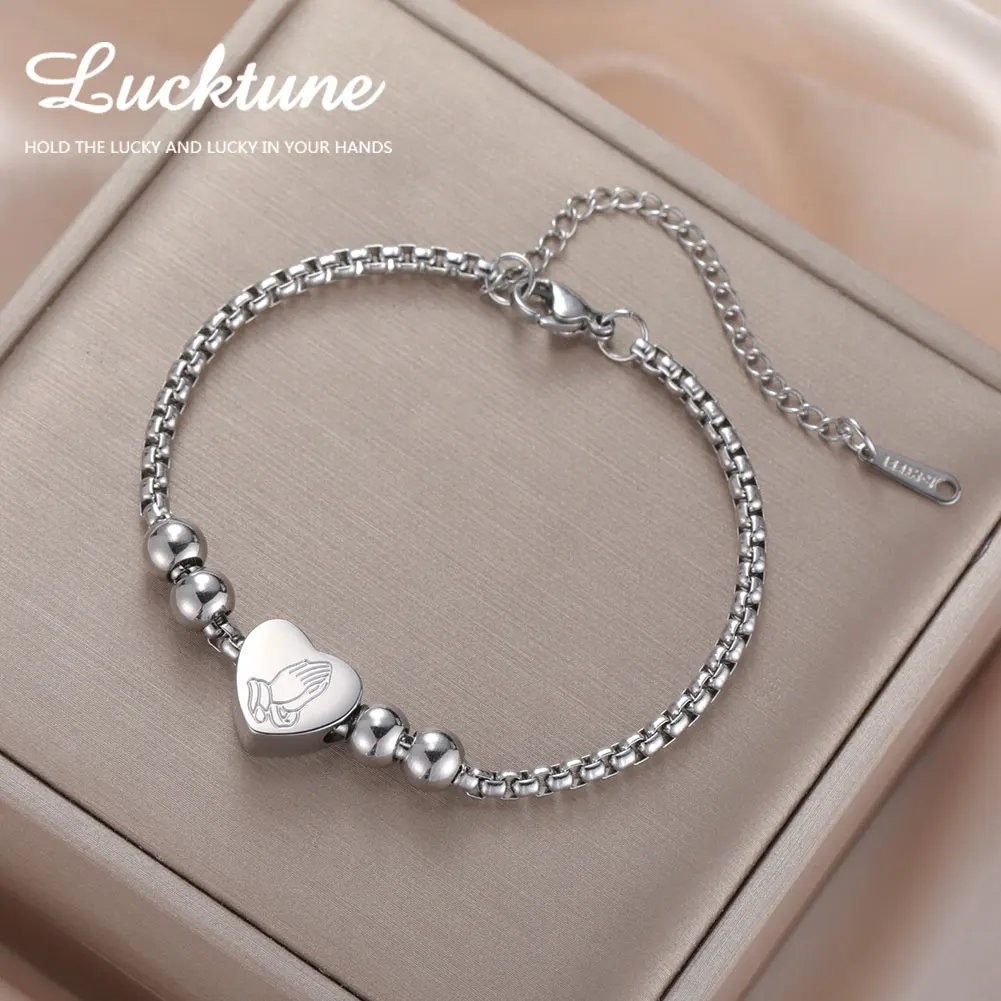 Lucktune Bible Verses Heart Bracelets for Women Men Stainless Steel Box Chain With Beads Prayer Amulets Bracelets Jewelry Gifts