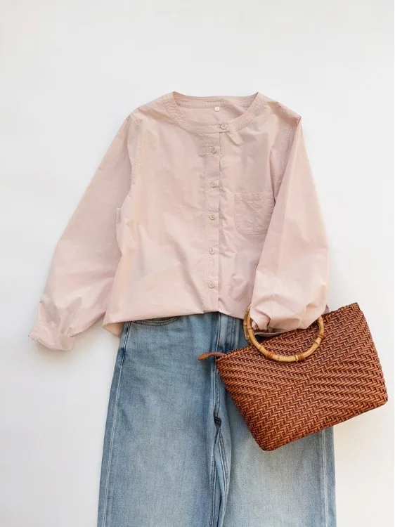 

Повседневная свободная женская рубашка с длинным рукавом, розовая, весна 2026, новая модель, утягивающая, базовая, для ношения под одеждой, с эффектом высокого качества