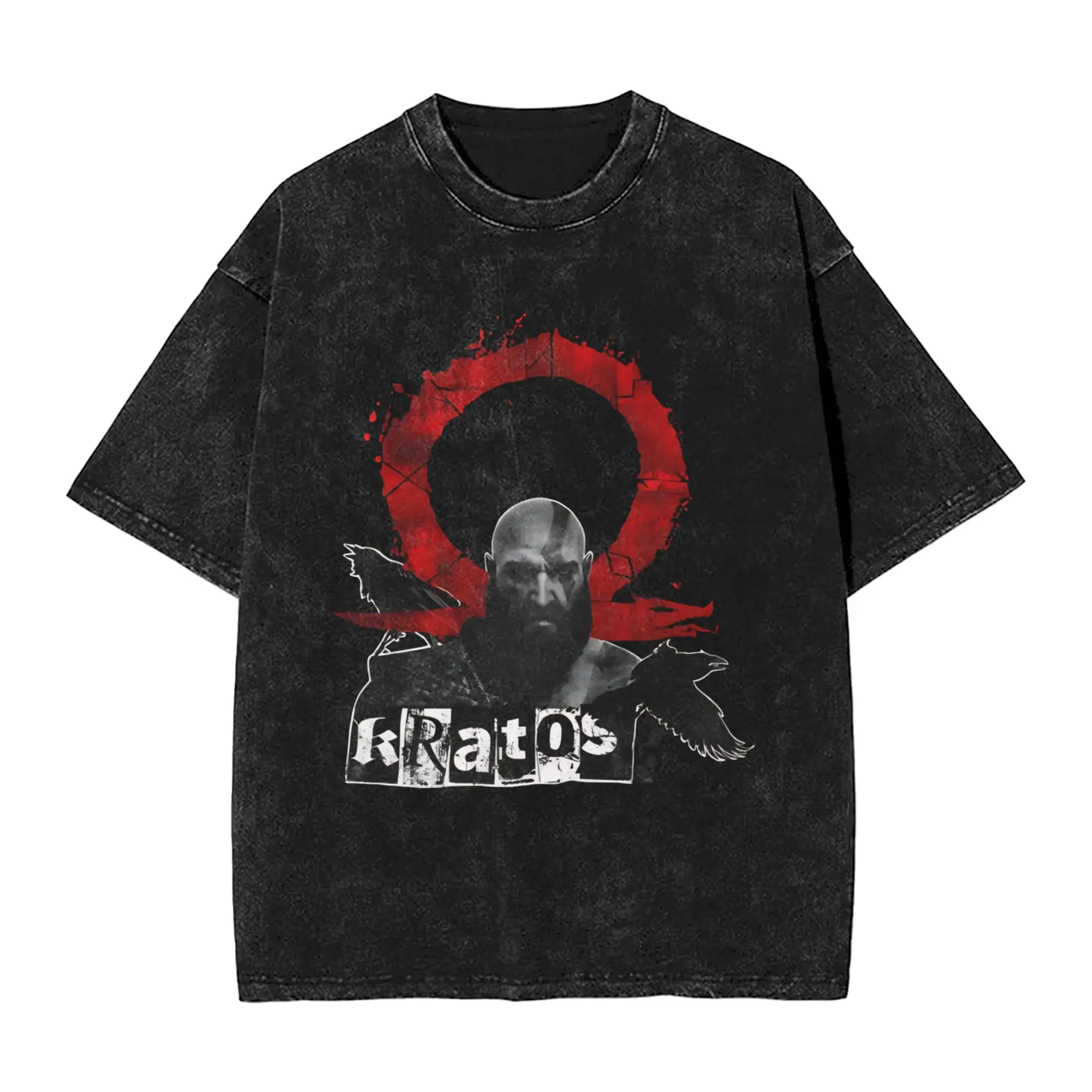 Graphic Printed Kratos Norse Ravens Lord God of War Washed T Shirts Merch Oversize T-Shirt  Men Women Tees