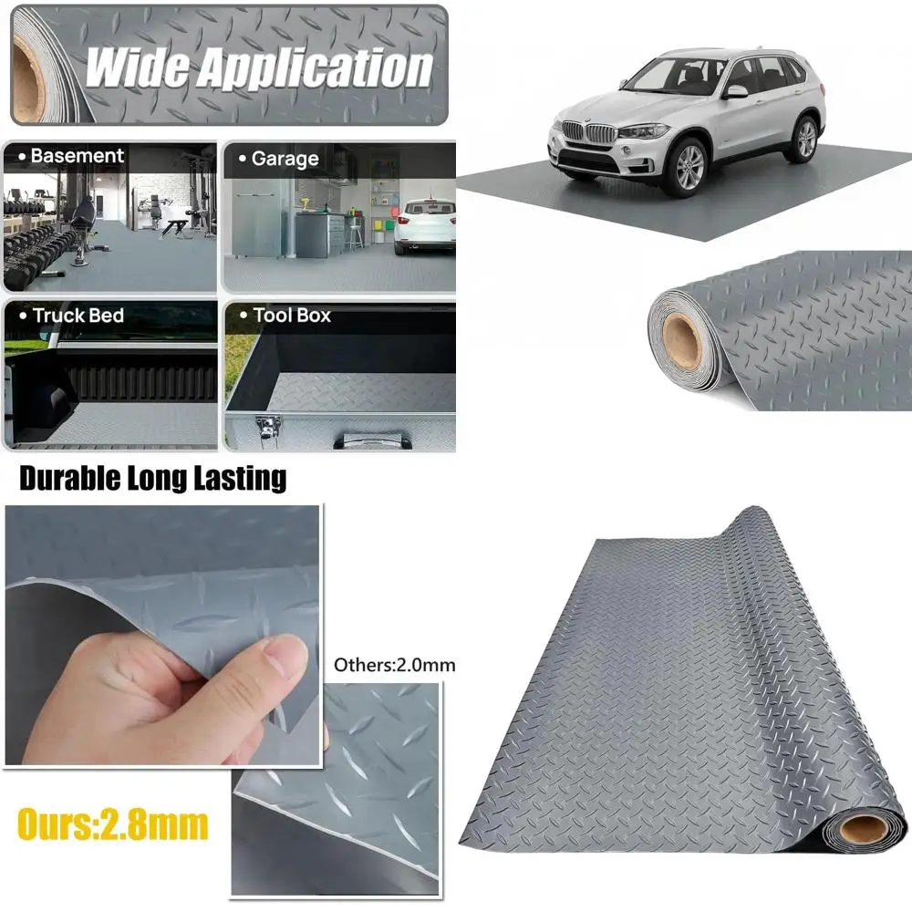 

Thick PVC Garage Floor Mat, Heavy-Duty Waterproof Non-Slip Protector for Cars, Trailers, SUVs, Basements, Gyms (Gray) (1ft x 45f