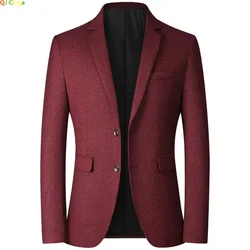 Red Men's V-neck Single-breasted Suit Jacket, Fashion Slim Dress Coats, Blue Gray Yellow Blazers, Male Casual Tops, Asian Size