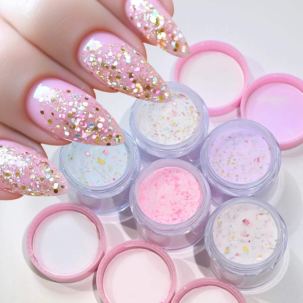 5/6/7PC Sparkle Acrylic Dip Powder Chunky Glitter Nail Powder for Extensions, French Tips Designs Long Lasting Nail Acrylic Dust