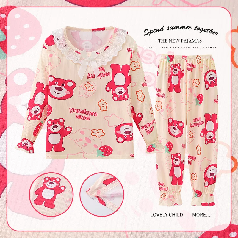 Sanrio Baby Hello Kitty Pajamas Set Cinnamoroll Girl Clothes Pants Tops Children Sleepwear Home Bluey Loungewear Night Shirts