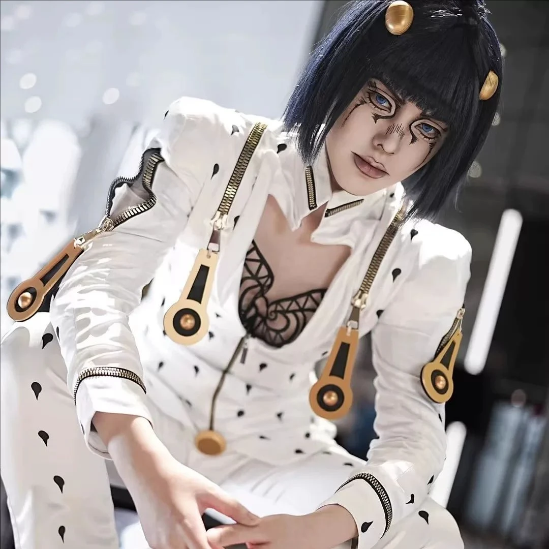 

Anime Bruno Buccellati Cosplay JoJos Bizarre Adventure Golden Wind Costume Slim White Uniform Halloween Carnival Party Outfits