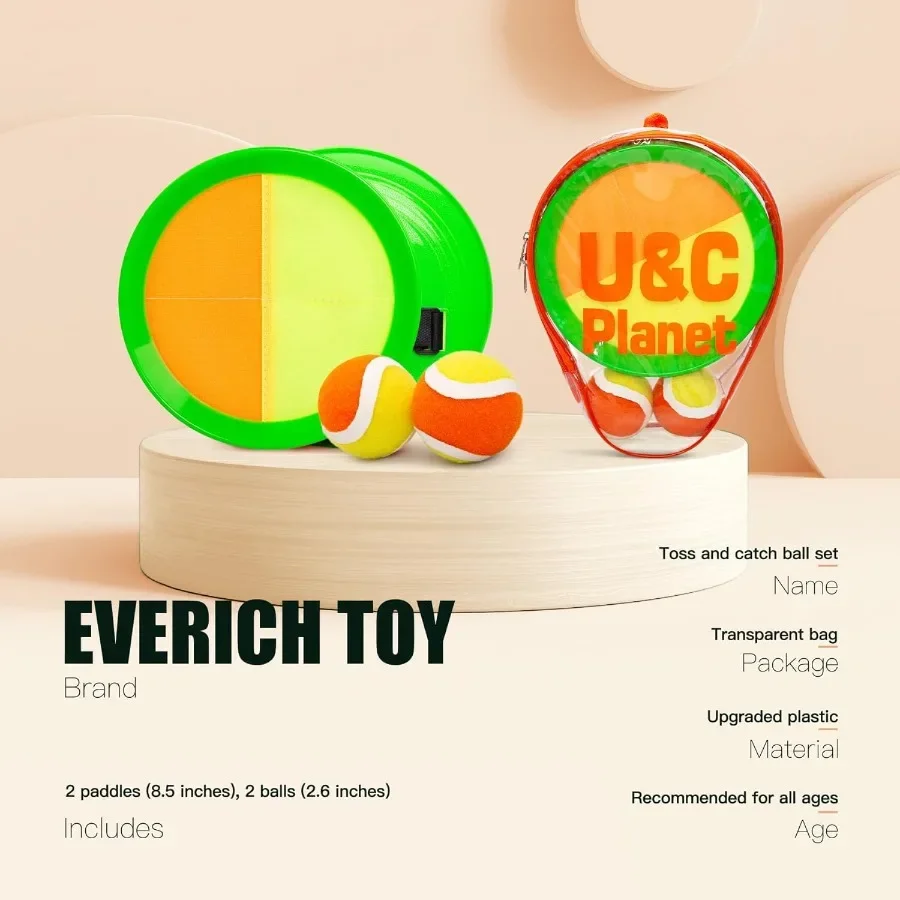 Juego de lanzamiento y atrapa pelotas: juegos de interior y exterior para niños de 3 a 12 años, juguete acuático para piscina de arena y playa, incluye 2 paletas y 2 bal adhesivos