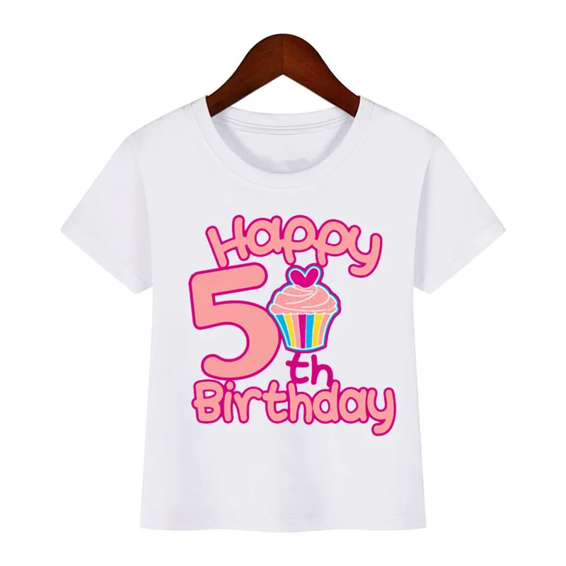 Children Happy Birthday 3-9 Years Number Print White T-shirts Boys&Girls Funny Present Baby Tops Kids Summer Short T Shirt