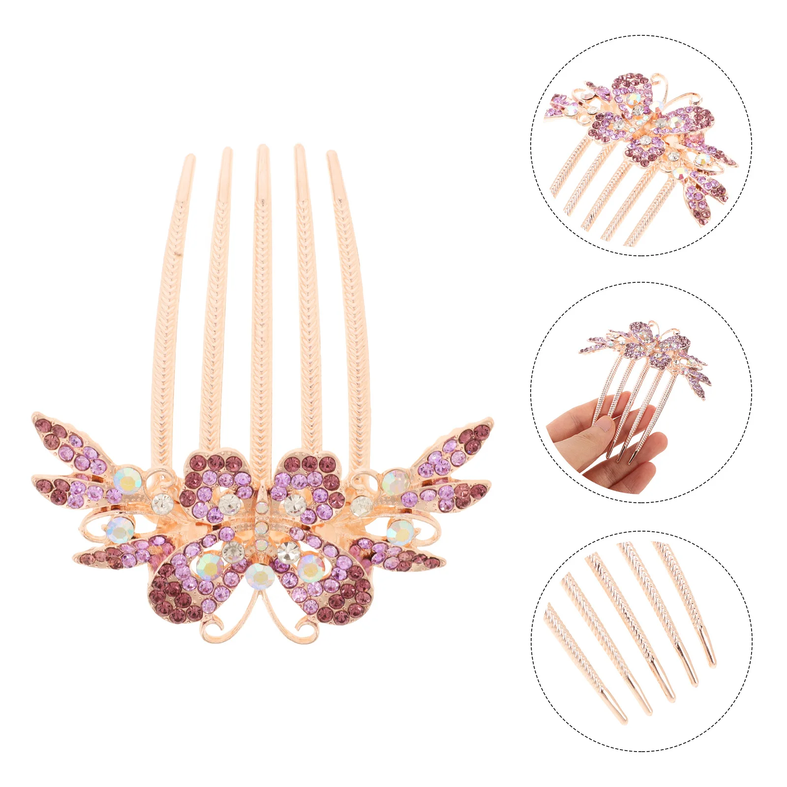 

Rhinestone Hair Side Decorative Vintage Bridal Wedding Sparkling Hairpin For Women Girls Purple