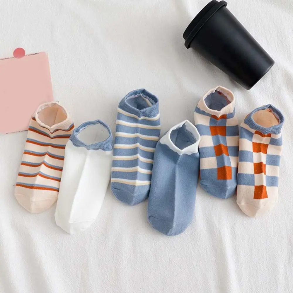

10 пар корейских носков в полоску с сетчатым узором, нескользящие тонкие женские носки-трубы, разноцветные простые носки средней длины для женщин