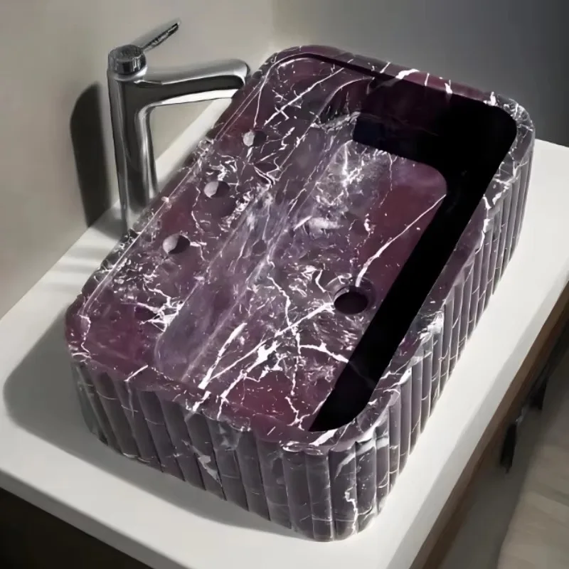 Solid Stone Sink Marble Sink With Ribbed on Three Side Wall Mounted Sink Stone xyl
