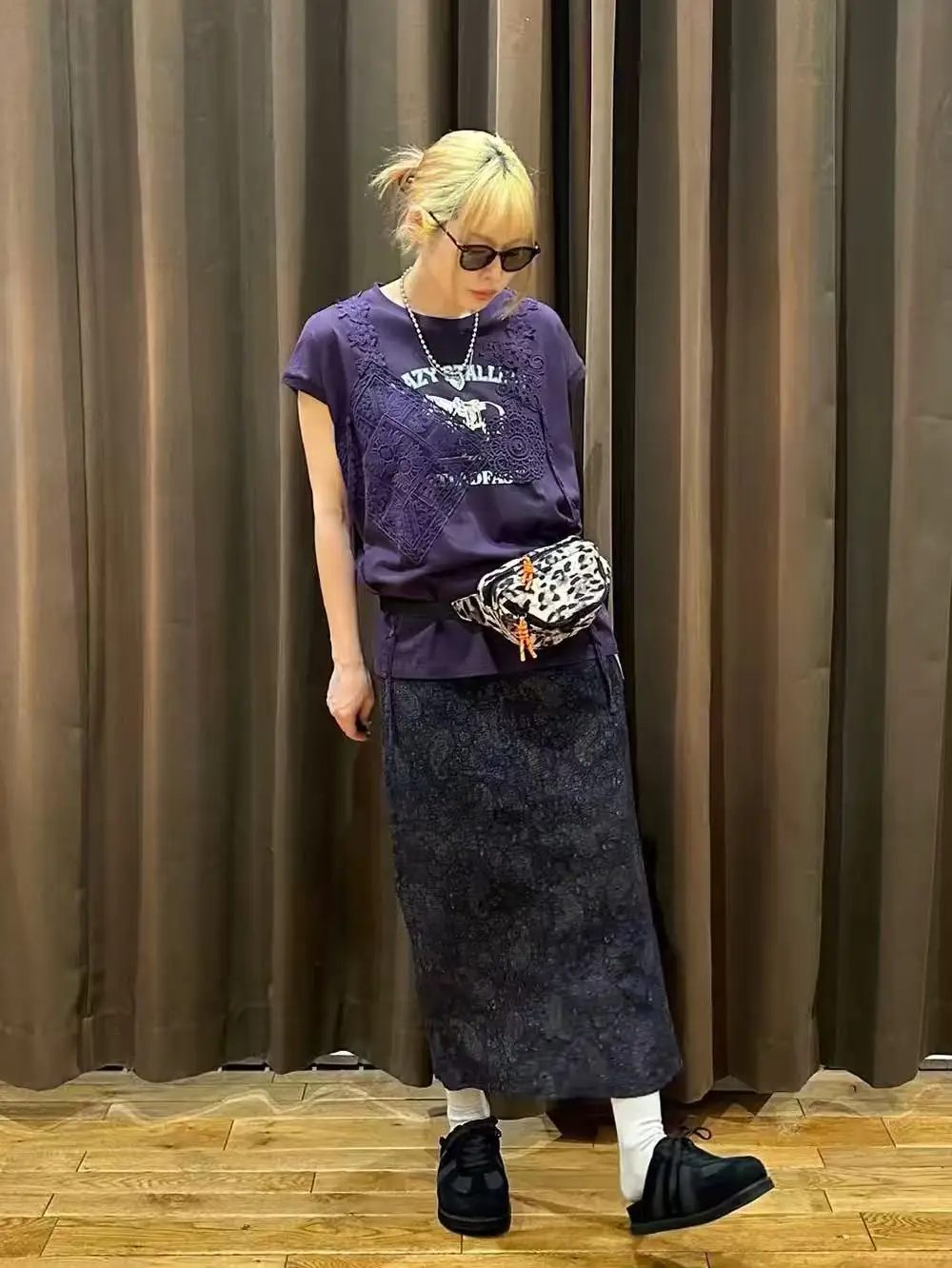 High Waist Midi Skirt with Back Split Pleated Straight Cut High Waist Half Body Skirt with Leopard Print And Cashew Flower De...