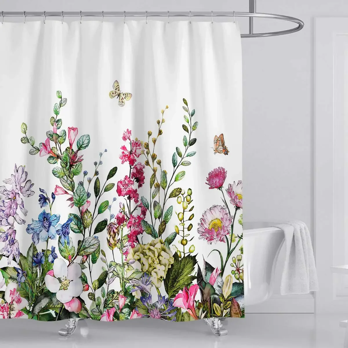 Vintage Style Butterflies and Flowers Fabric Shower Curtains for Bathroom,Leaves Botanical Spring Nature Scene Bathroom Curtains