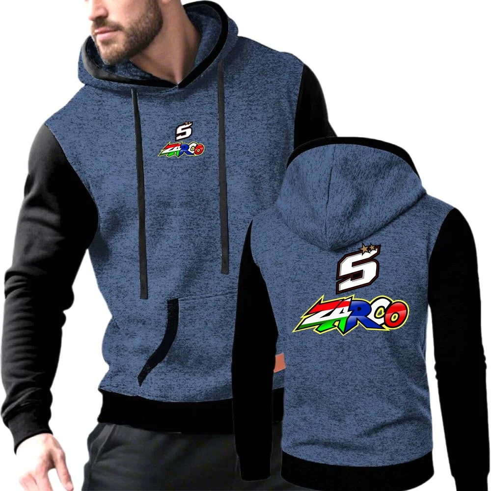 JOHANN ZARCO No. 5 Top New Men's Hoodie Color Matching Hoodies Sweatshirt Fleece Hooded Pullover Coat Men Jacquard Sweater Jacke