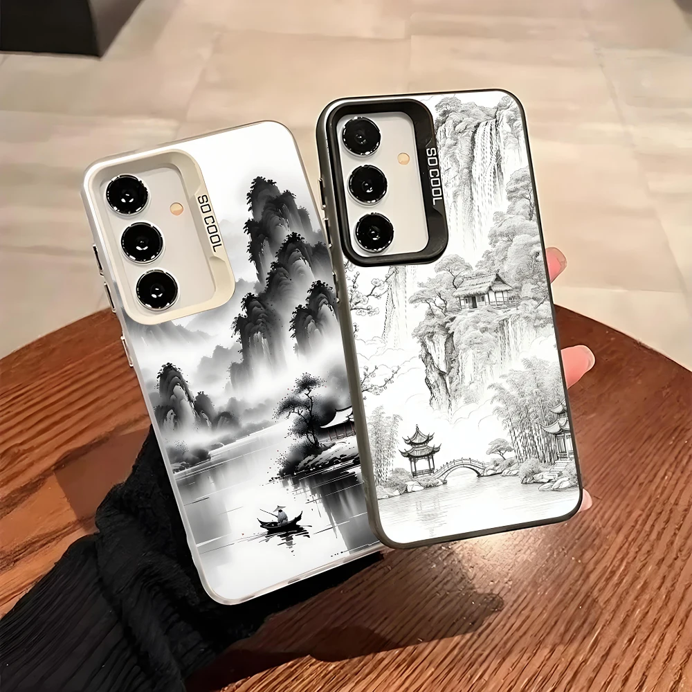 Landscape Painting Black White Colorful Soft Edge Hard Shell Phone Case for Samsung Galaxy A13 A14 A23 A02S A03 A05 A05S A52 5G