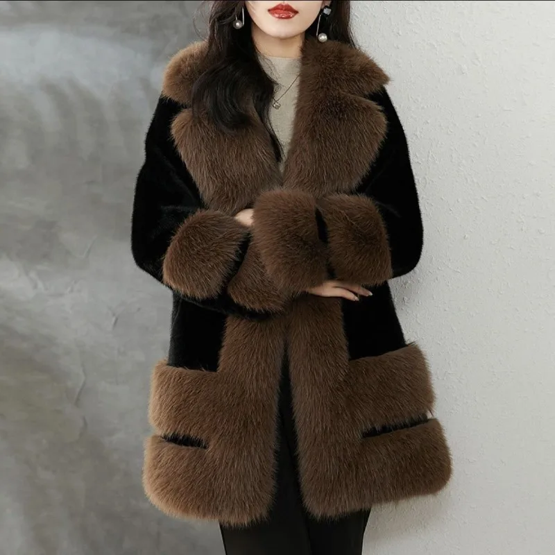 Ladies Netflix New Fashion High-end Fox Fur Collar Fur Temperament Jacket  Shake Ladies Temperament  Autumn and Winter Fur