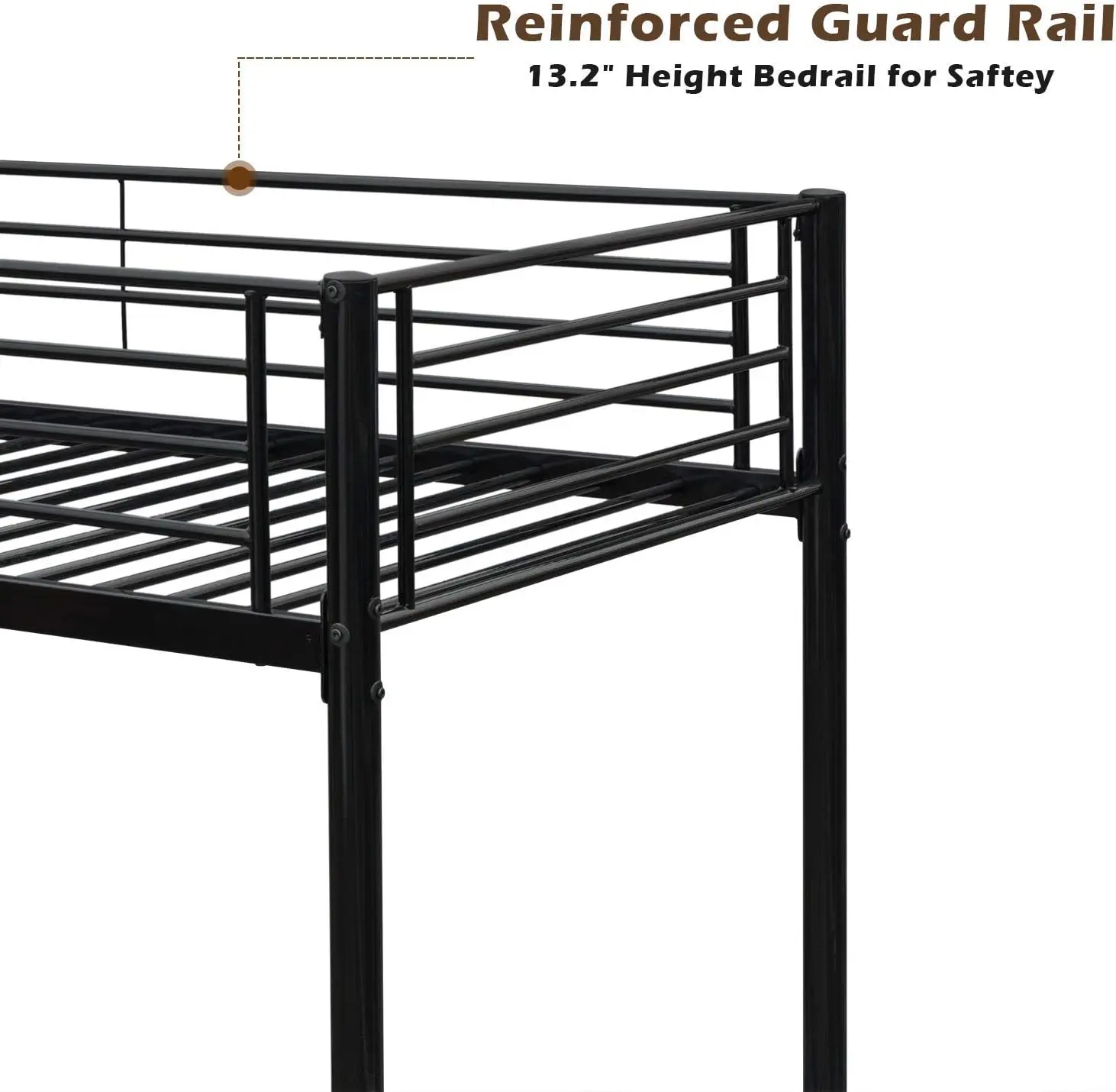سرير توأم فوق توأم للأطفال/المراهقين/الكبار عالي التحمل بطابقين مع سلم مسطح وحاجز عالي 13 بوصة، موفر للمساحة المعدنية