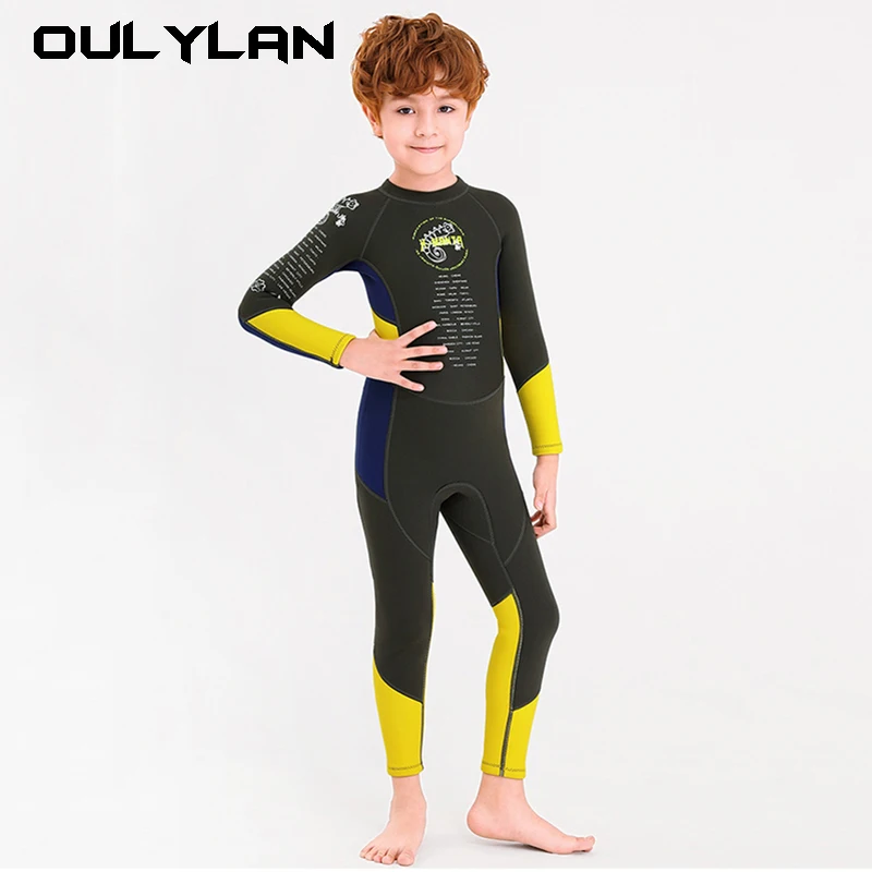 

Oulylan Children's Wetsuit Neoprene 2.5mm Boys One Piece Long Sleeve Warm Diving Suit for Snorkeling Surfing Swimwea