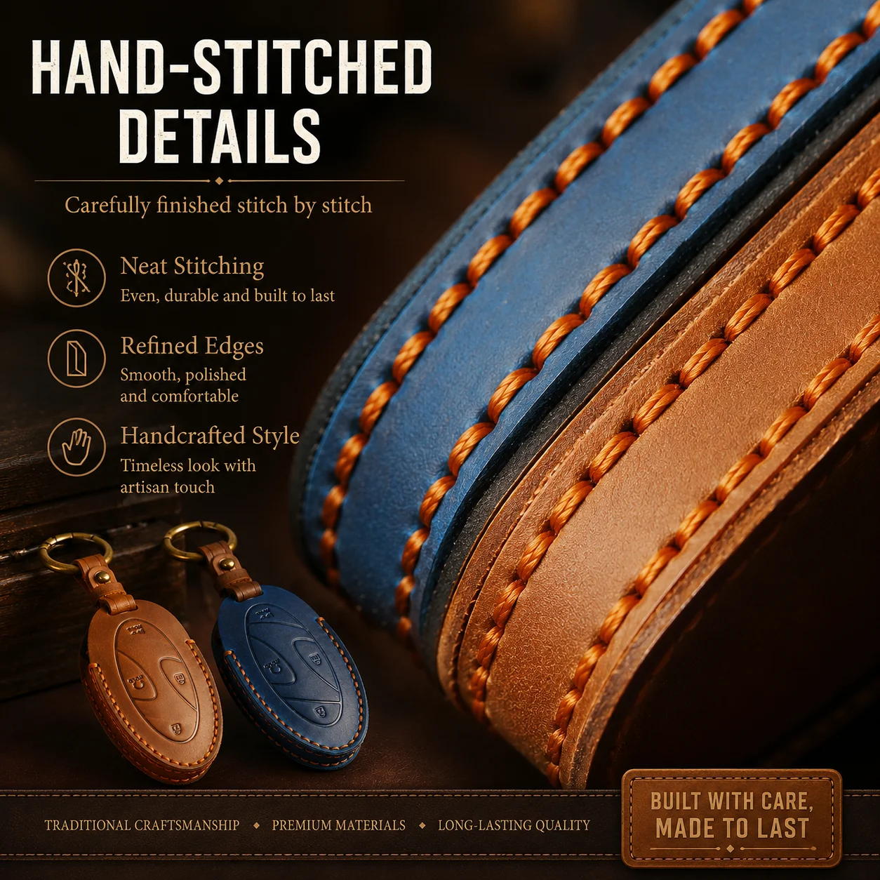 Genuine Leather Key Cover for Hyundai Smart Key 5/7 Buttons Handmade Car Key Fob Case Vintage Protective Holder with Metal Ring view 6