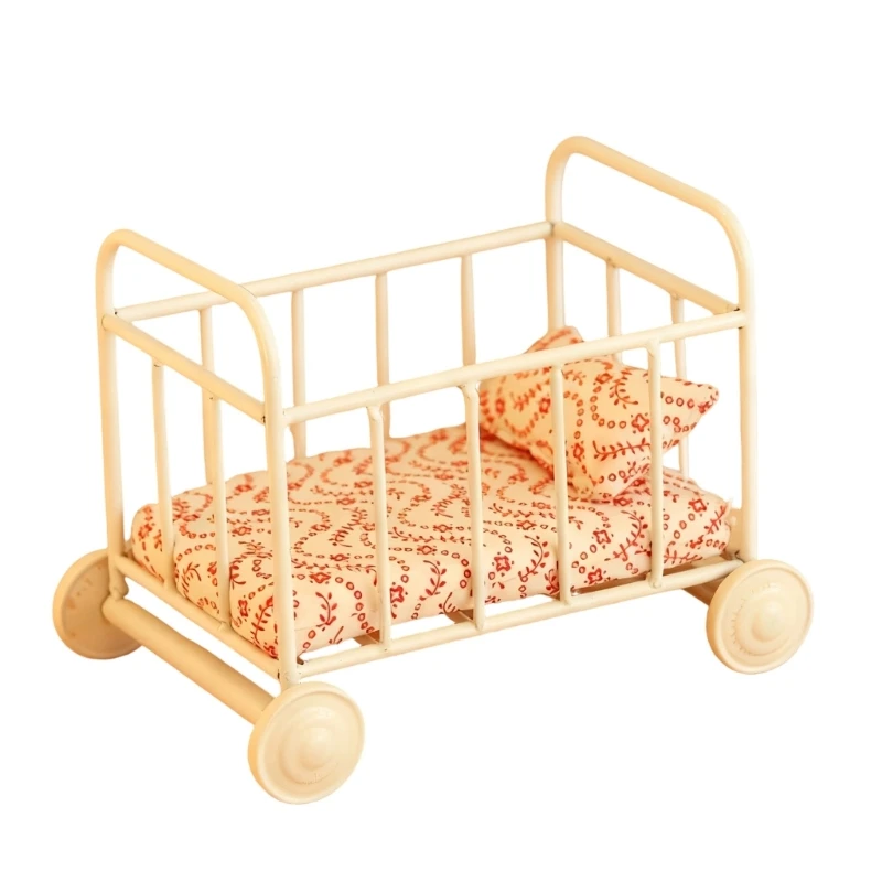 

Baby Crib Miniature Small Bed for 1:12 Scale Dollhouses, Perfect for Role Play and Display Realistic Bassinet Furniture